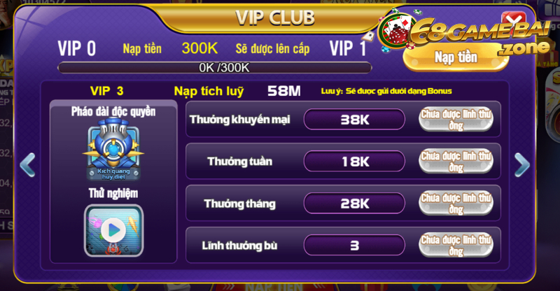 Giới thiệu các cấp độ vip tại 68gamebai