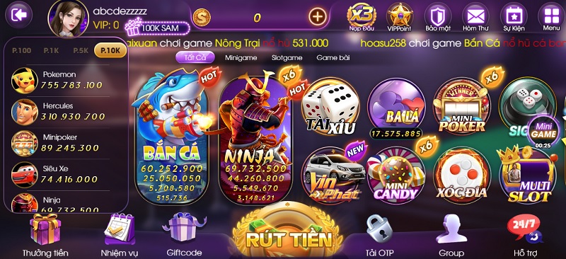 Giao diện của cổng game Sam86 đẹp mắt, bài trí logic